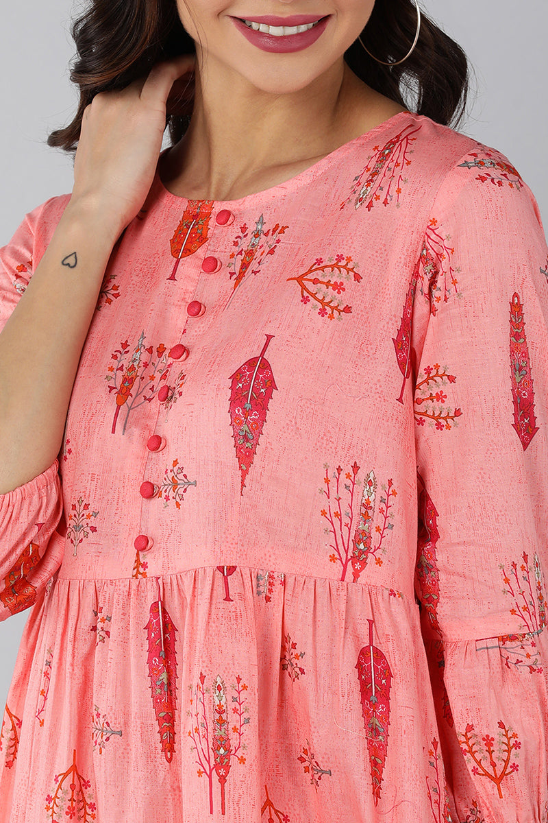 Pink Cotton Abstract Print Mini Dress VD1189