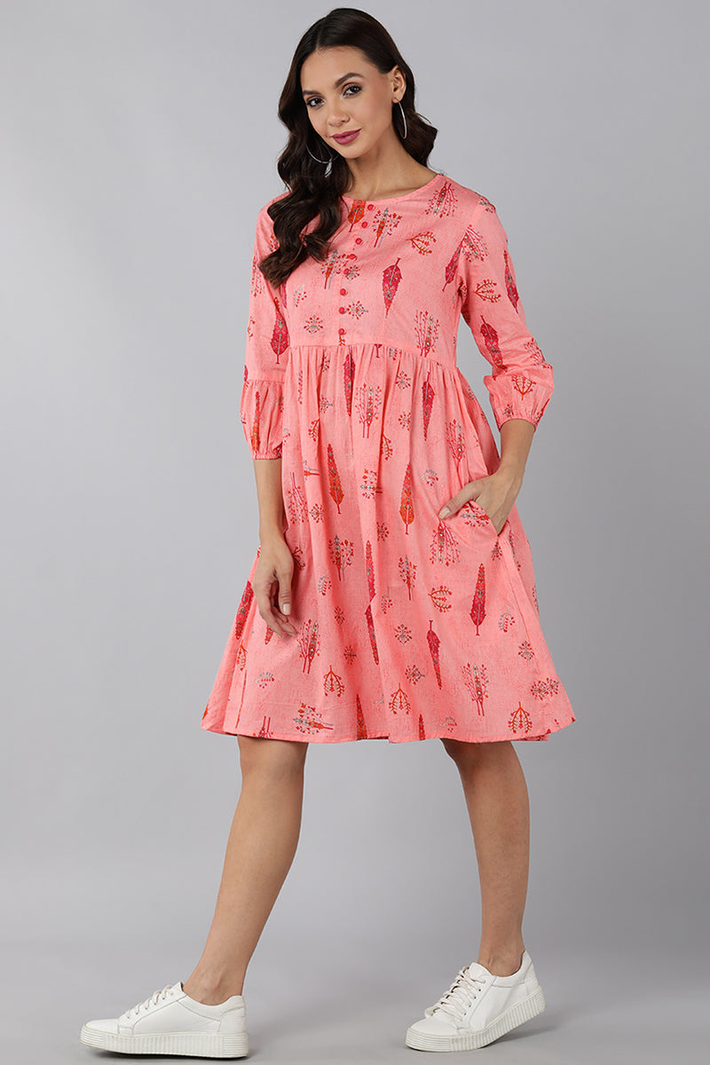 Pink Cotton Abstract Print Mini Dress VD1189