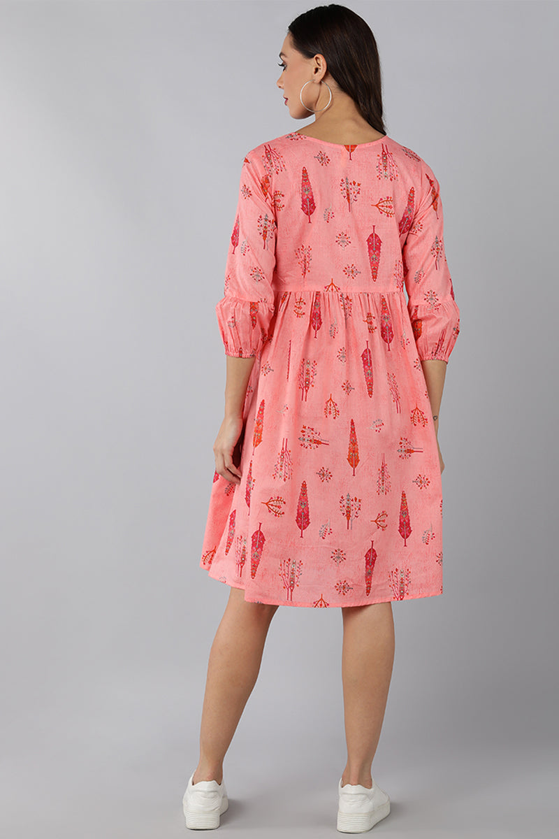Pink Cotton Abstract Print Mini Dress VD1189