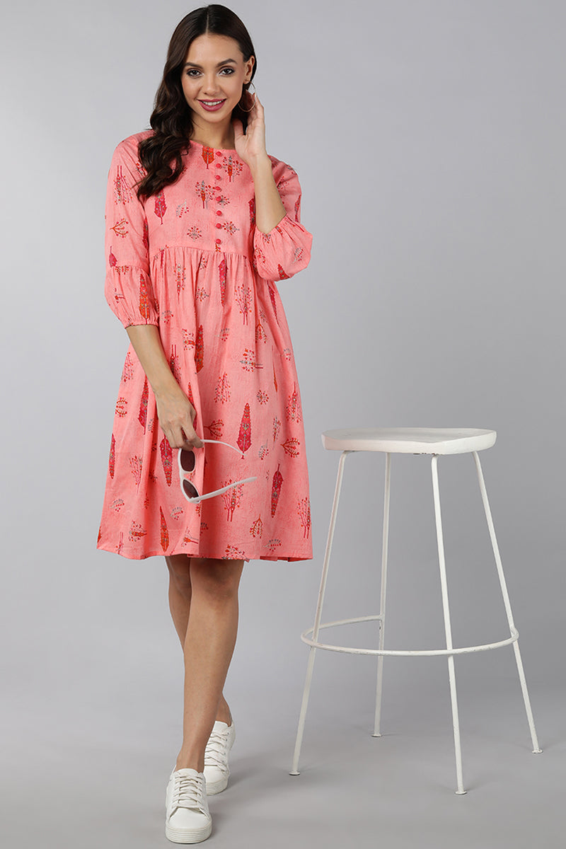 Pink Cotton Abstract Print Mini Dress VD1189