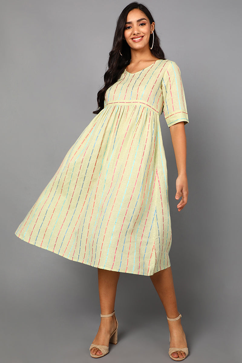 Cream Cotton Striped Midi Dress VD1230
