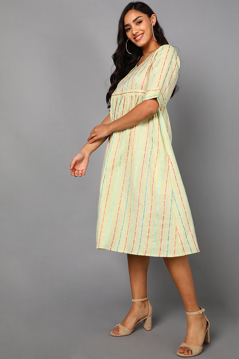 Cream Cotton Striped Midi Dress VD1230