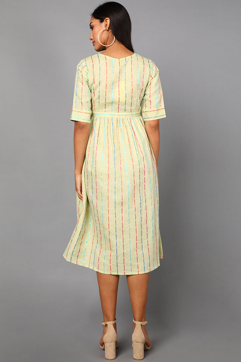 Cream Cotton Striped Midi Dress VD1230