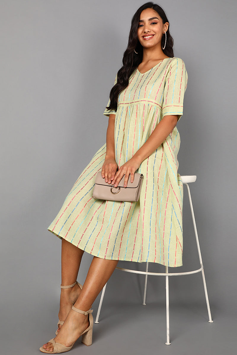 Cream Cotton Striped Midi Dress VD1230