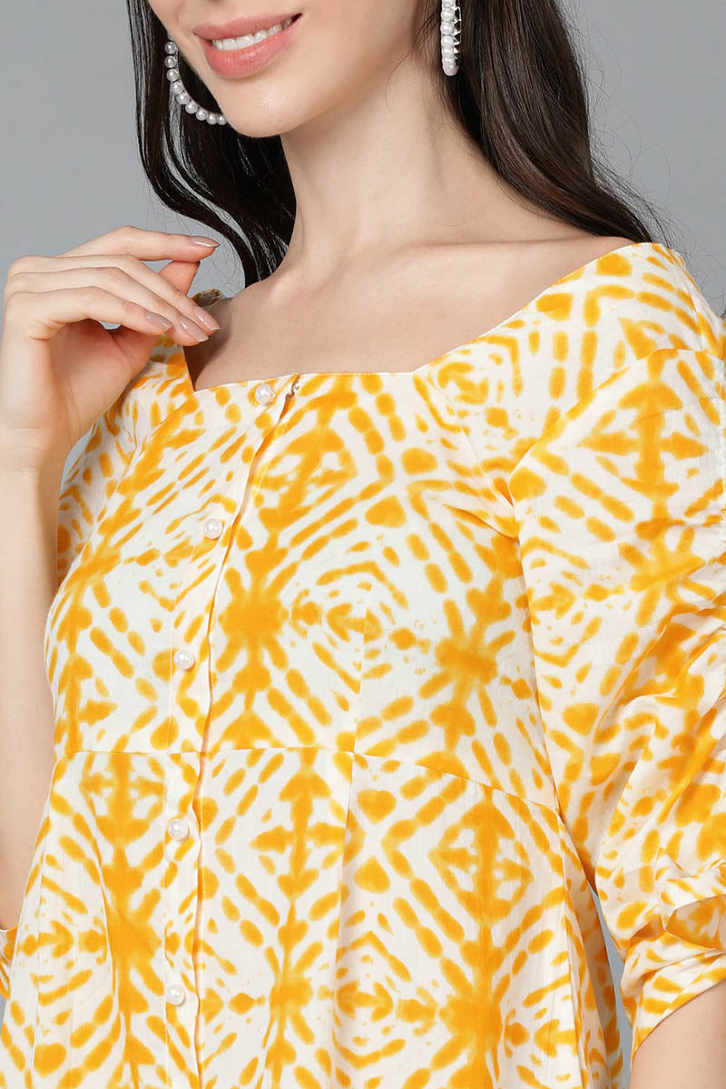 Yellow Cotton Dyed A-Line Midi Dress VD1270
