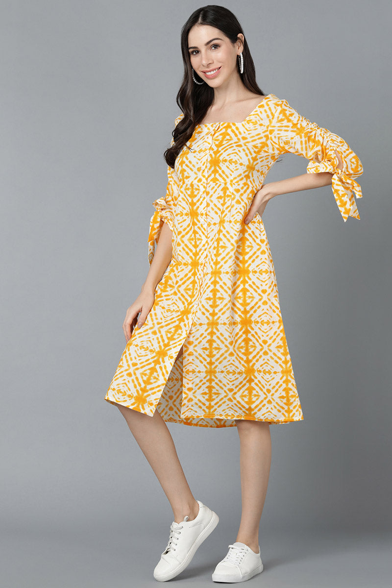 Yellow Cotton Dyed A-Line Midi Dress VD1270