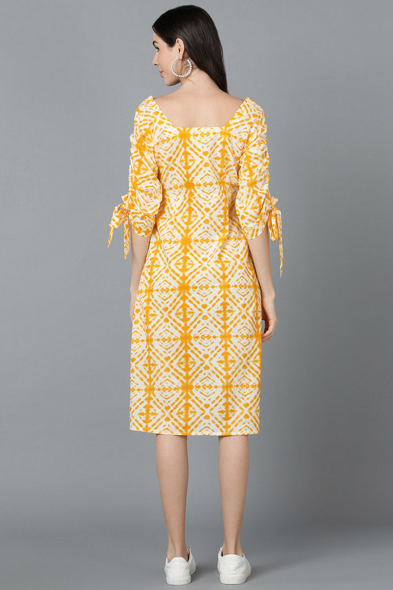 Yellow Cotton Dyed A-Line Midi Dress VD1270