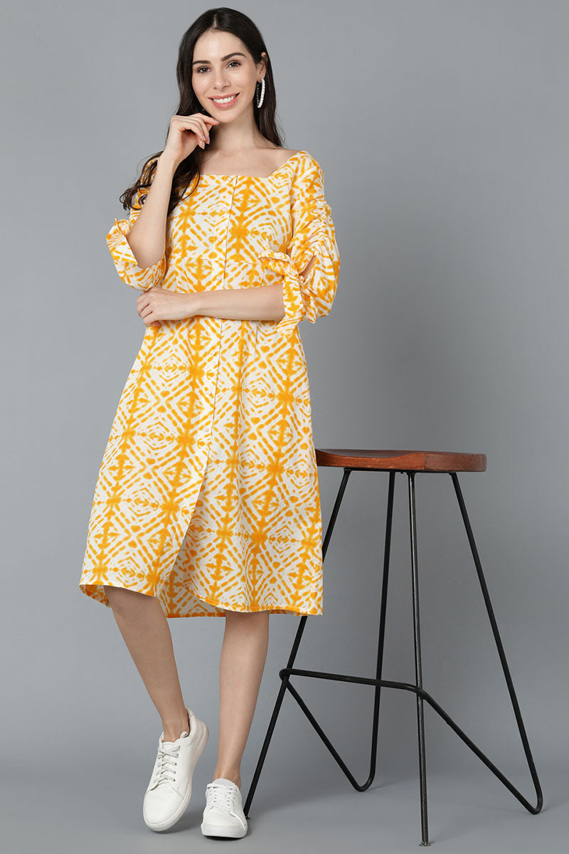 Yellow Cotton Dyed A-Line Midi Dress VD1270