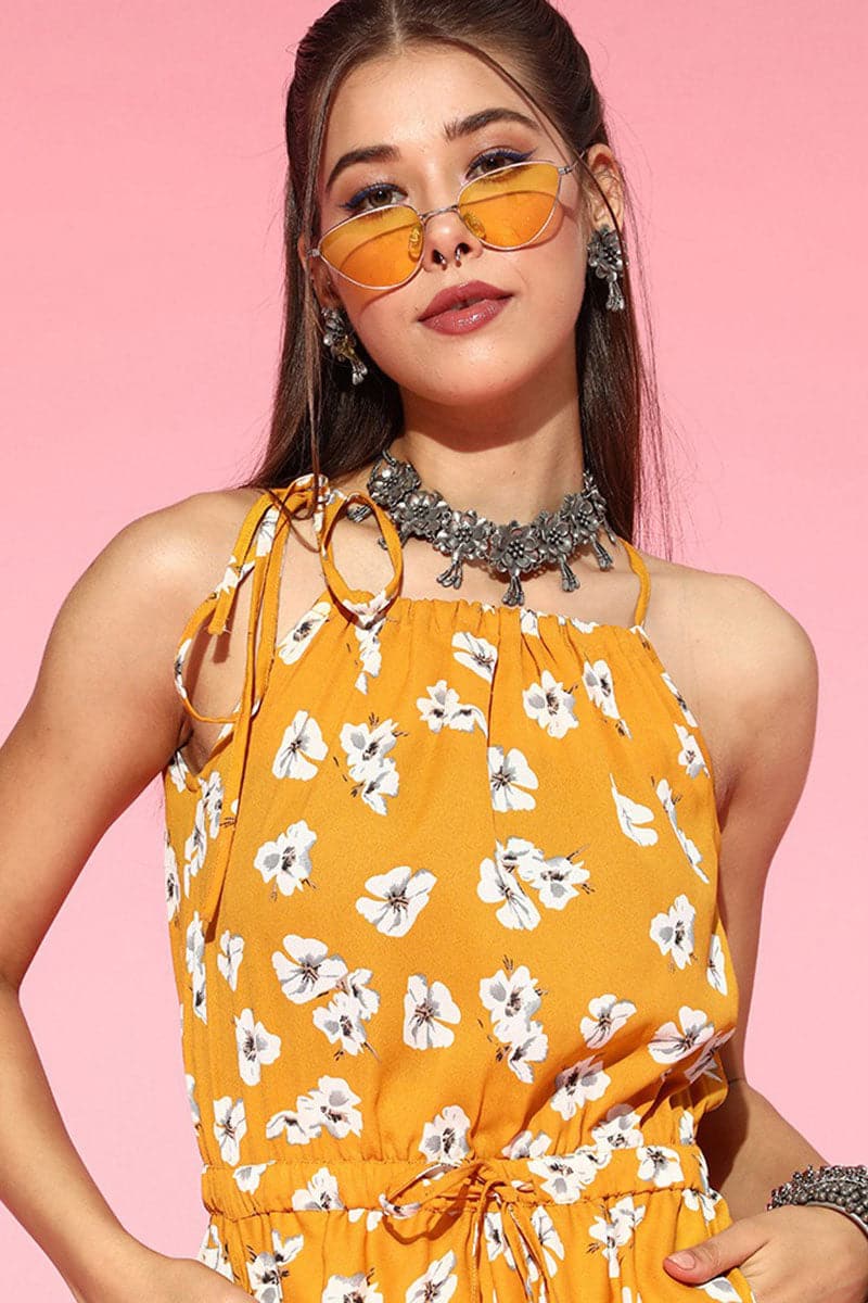AHIKA Mustard Printed Ethnic Jumpsuit