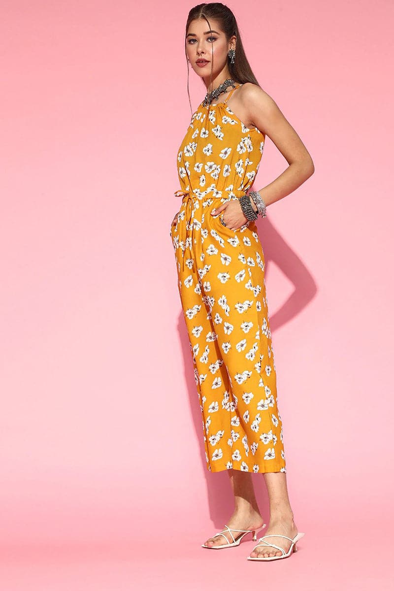 AHIKA Mustard Printed Ethnic Jumpsuit