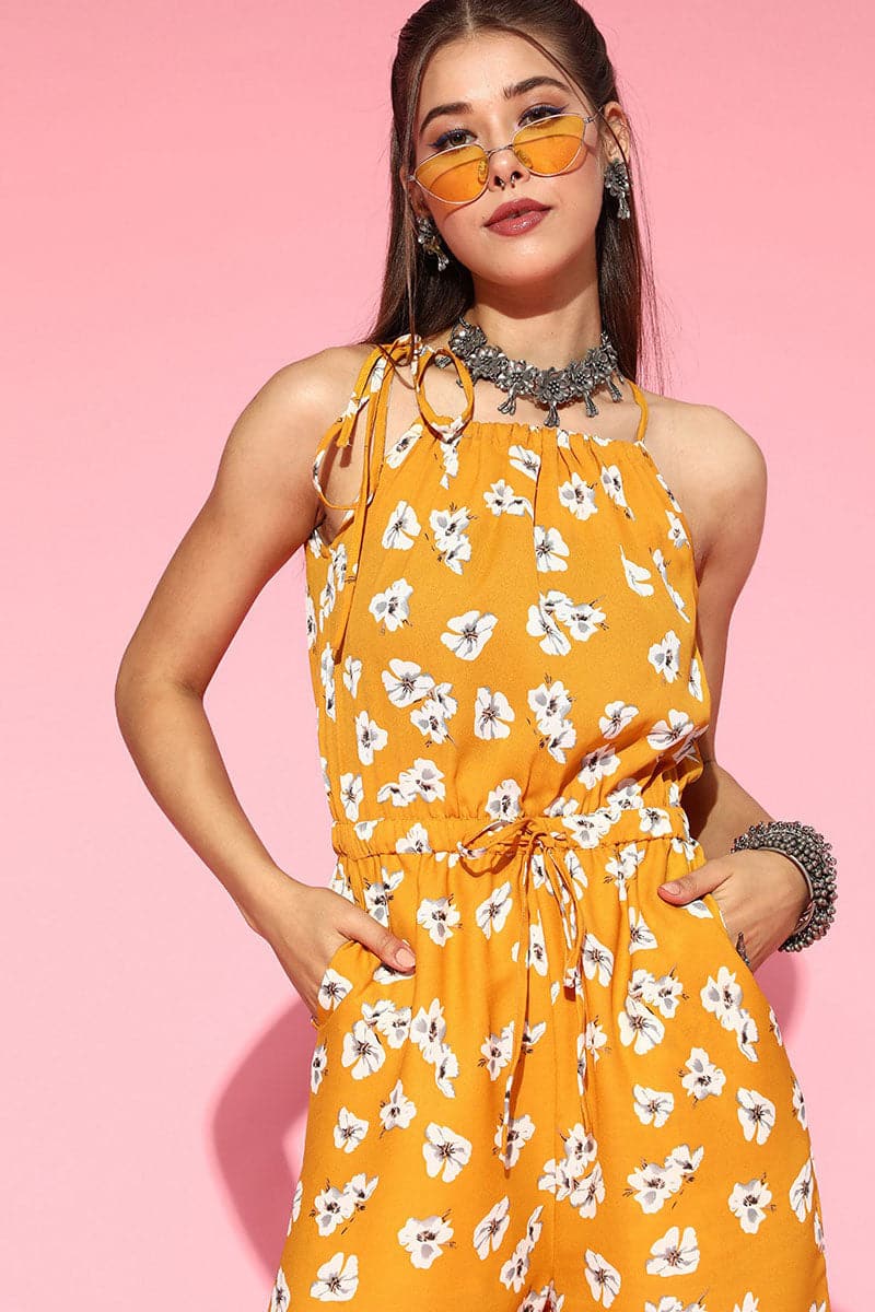 AHIKA Mustard Printed Ethnic Jumpsuit