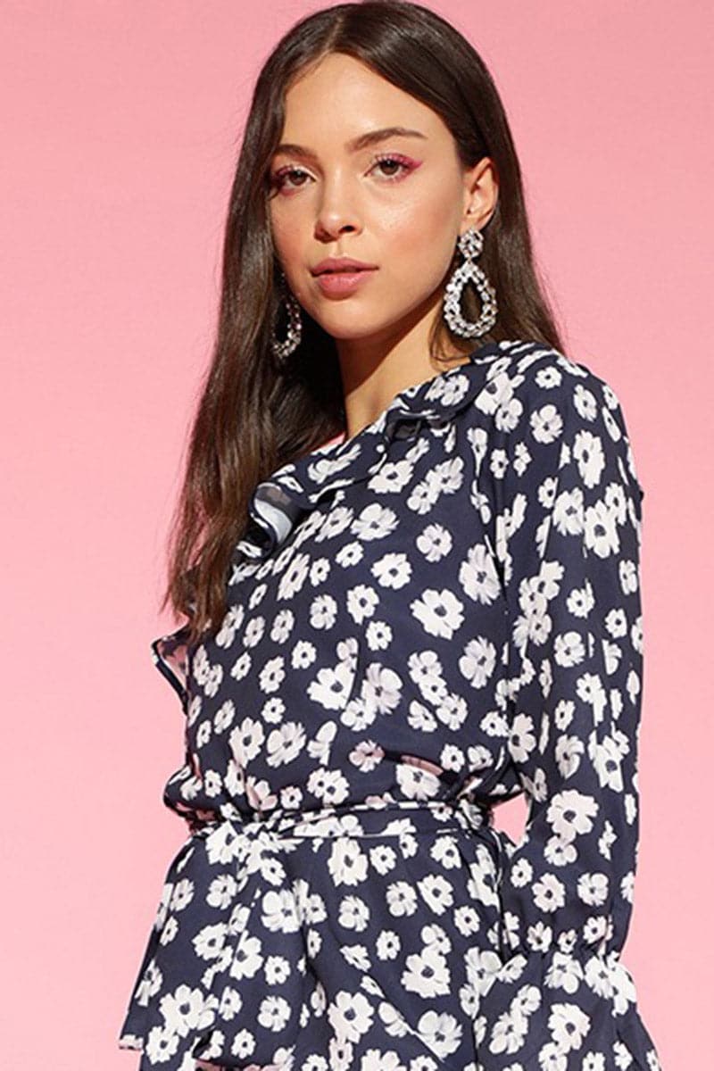 AHIKA Navy Blue White Printed Basic Jumpsuit