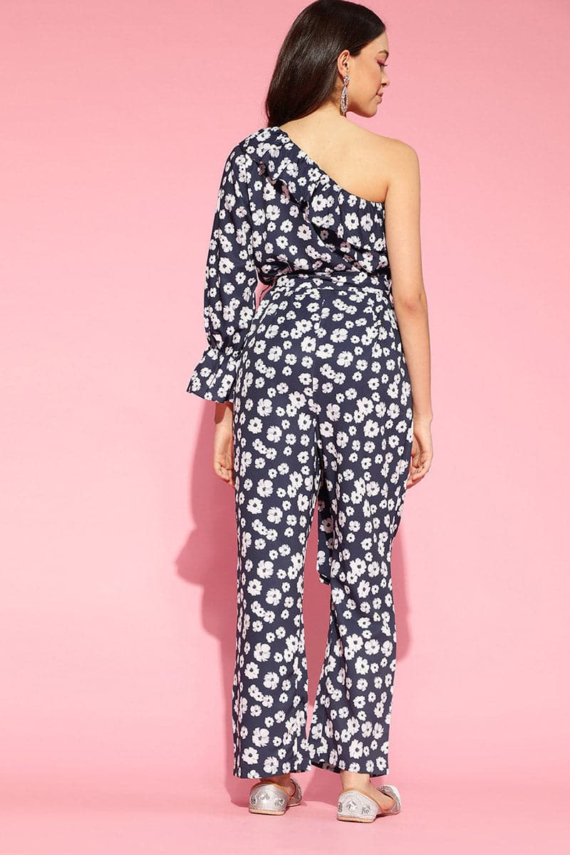 AHIKA Navy Blue White Printed Basic Jumpsuit