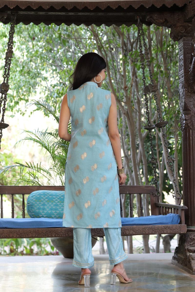 AHIKA Poly-Chanderi Ethnic Motifs Kurta Set
