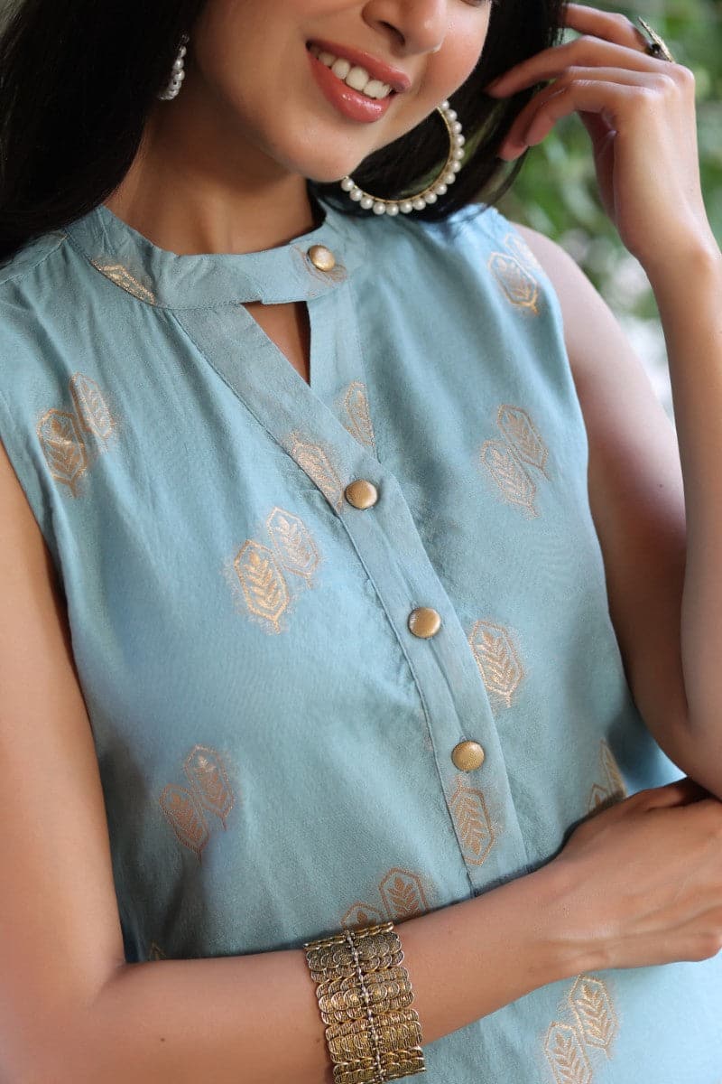 AHIKA Poly-Chanderi Ethnic Motifs Kurta Set