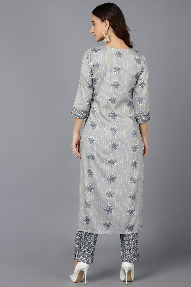 Ahika Women Grey Cotton Blend Kurta Trousers
