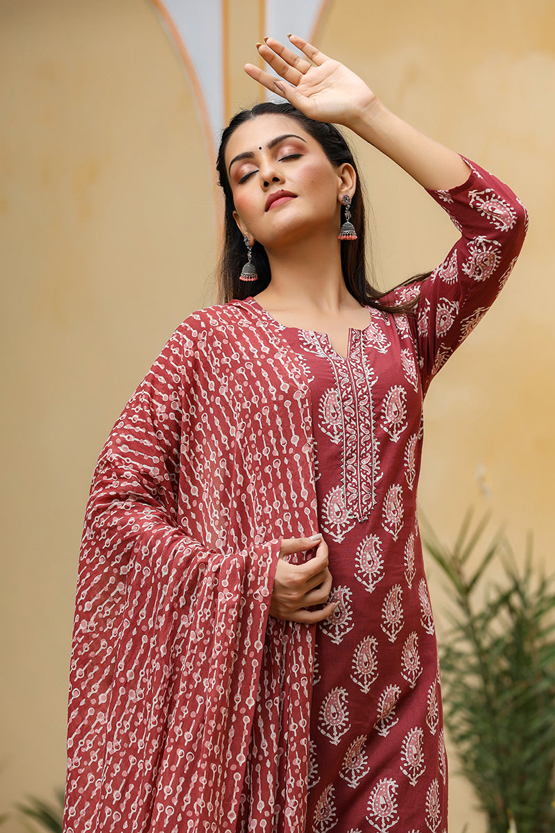 Maroon Rayon Blend Straight Suit Set VKSKD1030