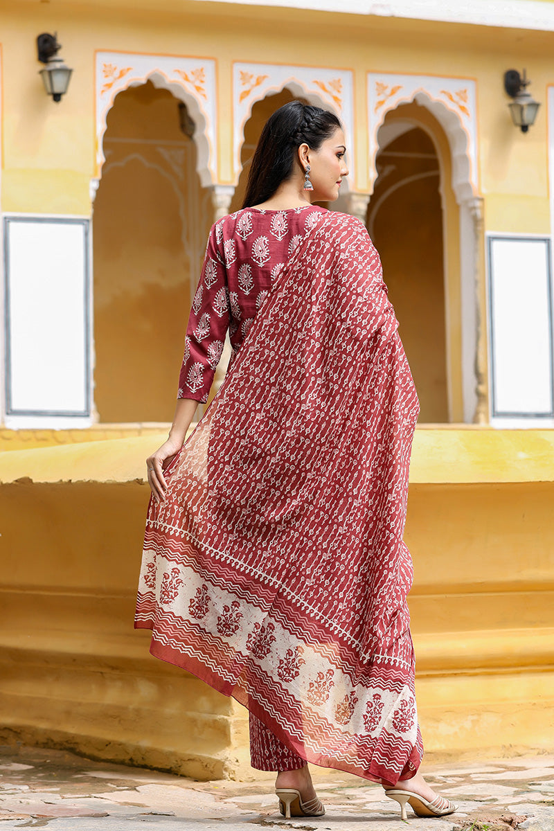 Maroon Rayon Blend Straight Suit Set VKSKD1030