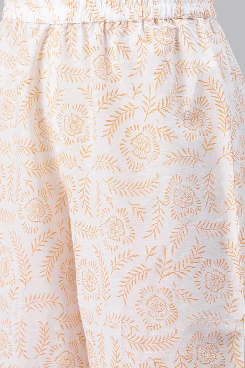 White Cotton Ethnic Motifs Printed Straight Kurta Palazzo Dupatta Set VKSKD1110