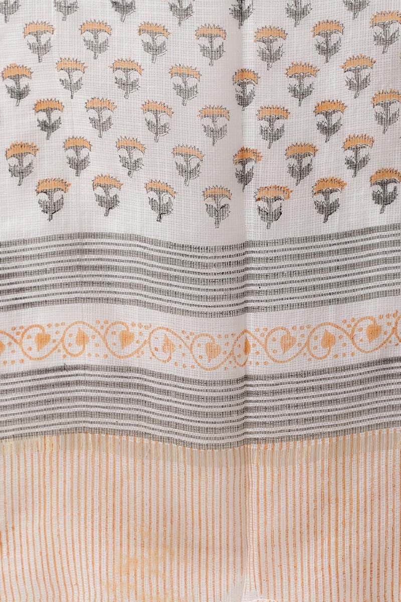 White Cotton Ethnic Motifs Printed Straight Kurta Palazzo Dupatta Set VKSKD1110