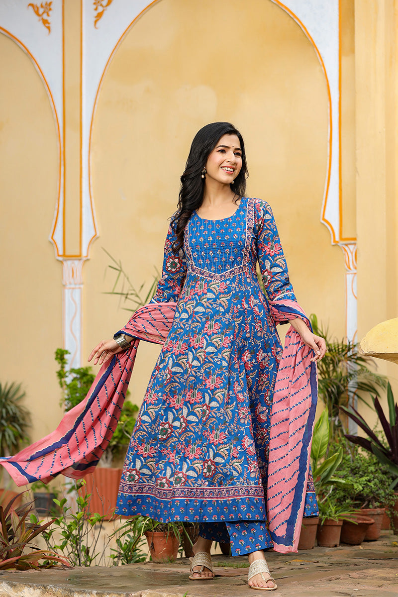 Blue Rayon Blend Anarkali Suit Set VKSKD1229