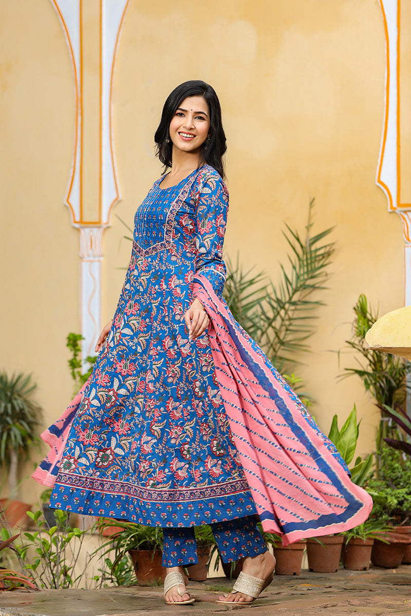 Blue Rayon Blend Anarkali Suit Set VKSKD1229