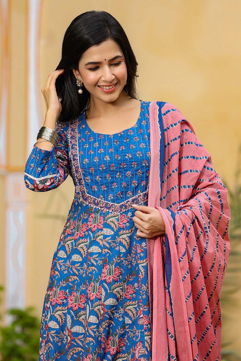 Blue Rayon Blend Anarkali Suit Set VKSKD1229