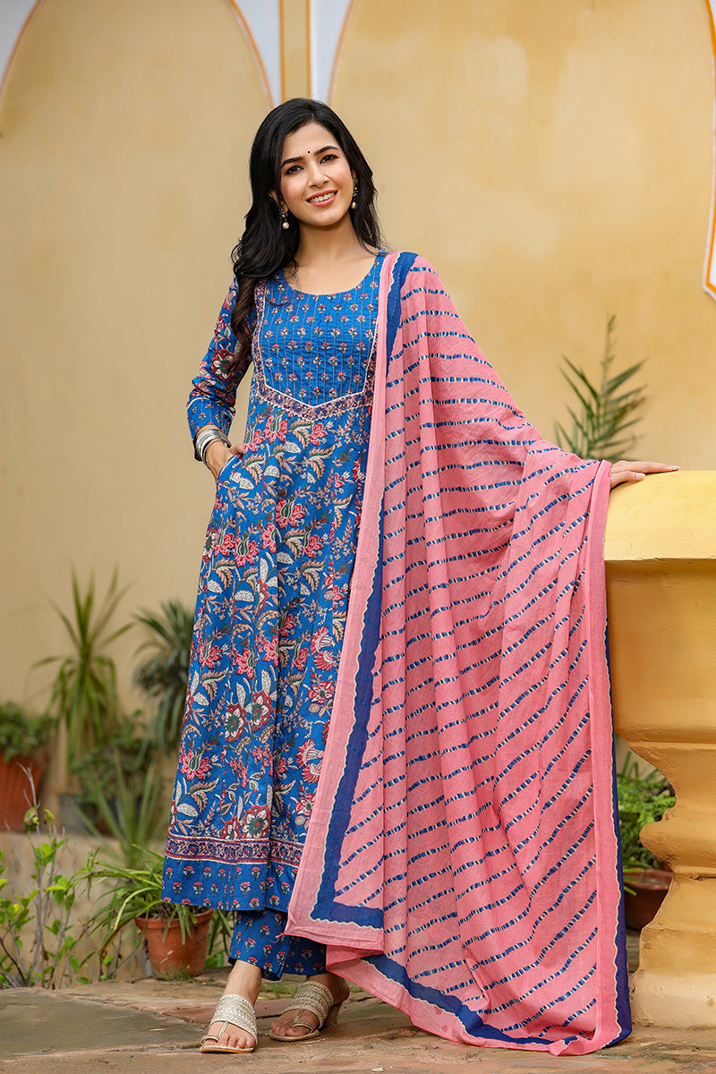 Blue Rayon Blend Anarkali Suit Set VKSKD1229