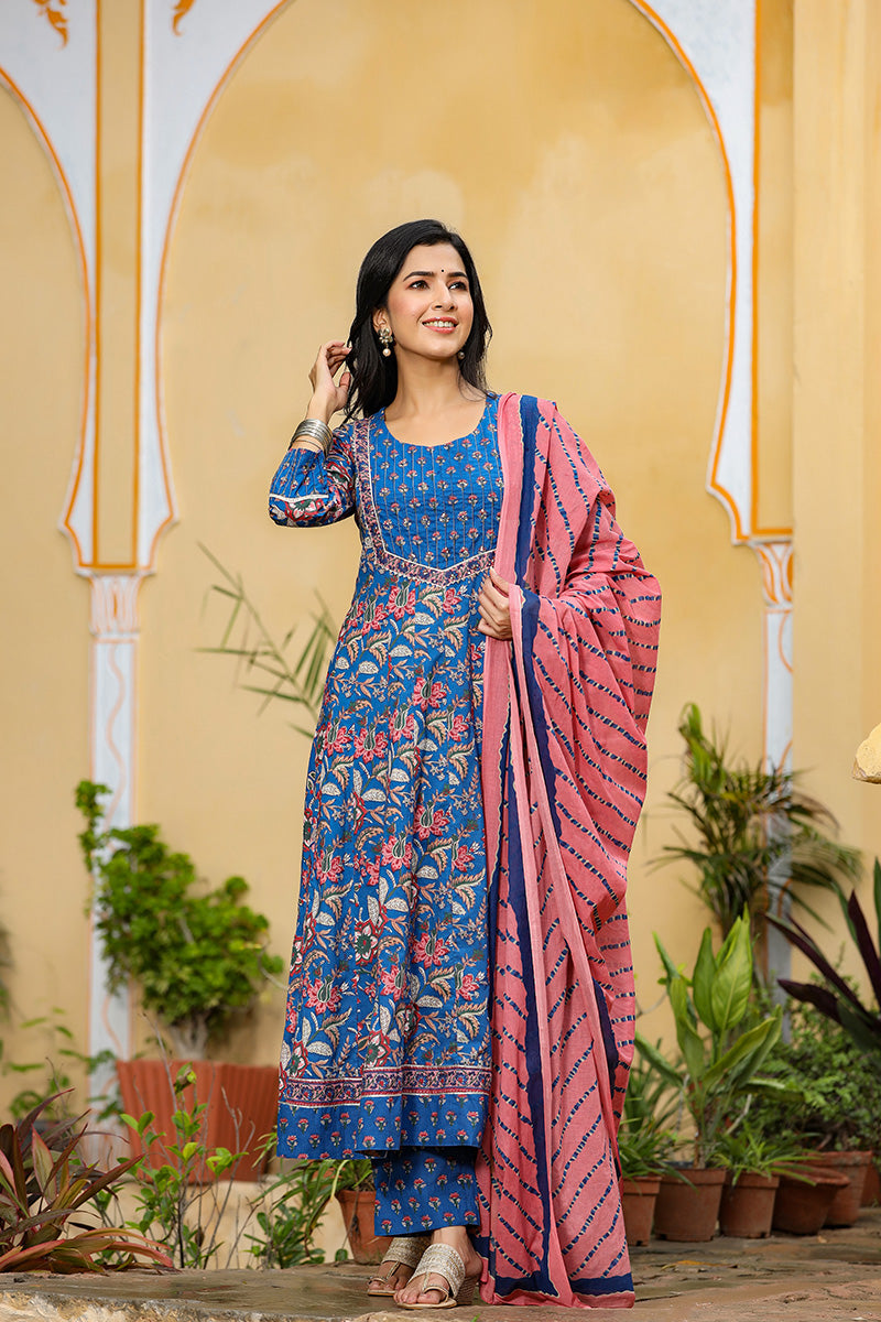 Blue Rayon Blend Anarkali Suit Set VKSKD1229