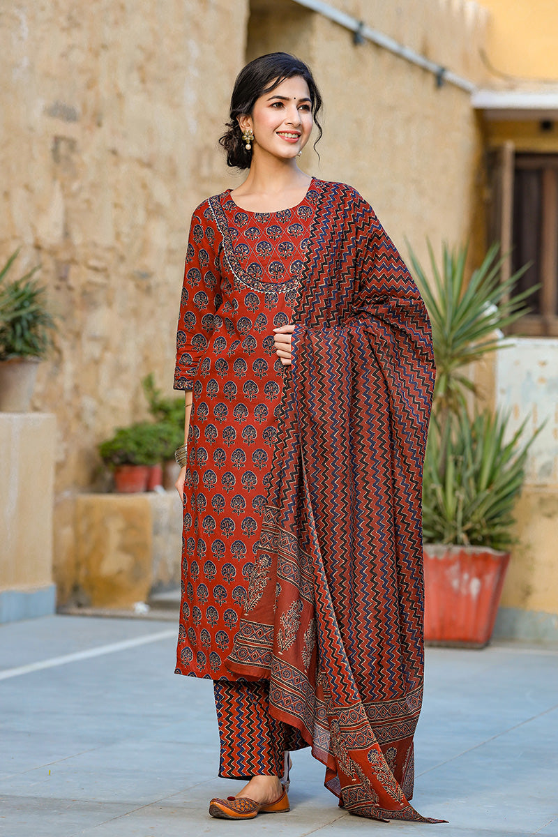 Rust Rayon Blend Suit Set VKSKD1237