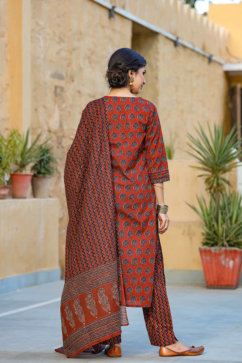 Rust Rayon Blend Suit Set VKSKD1237