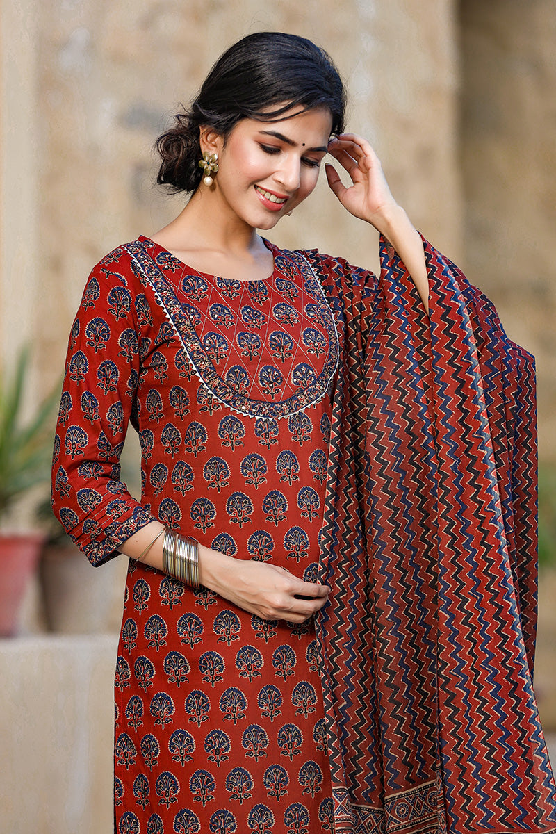 Rust Rayon Blend Suit Set VKSKD1237