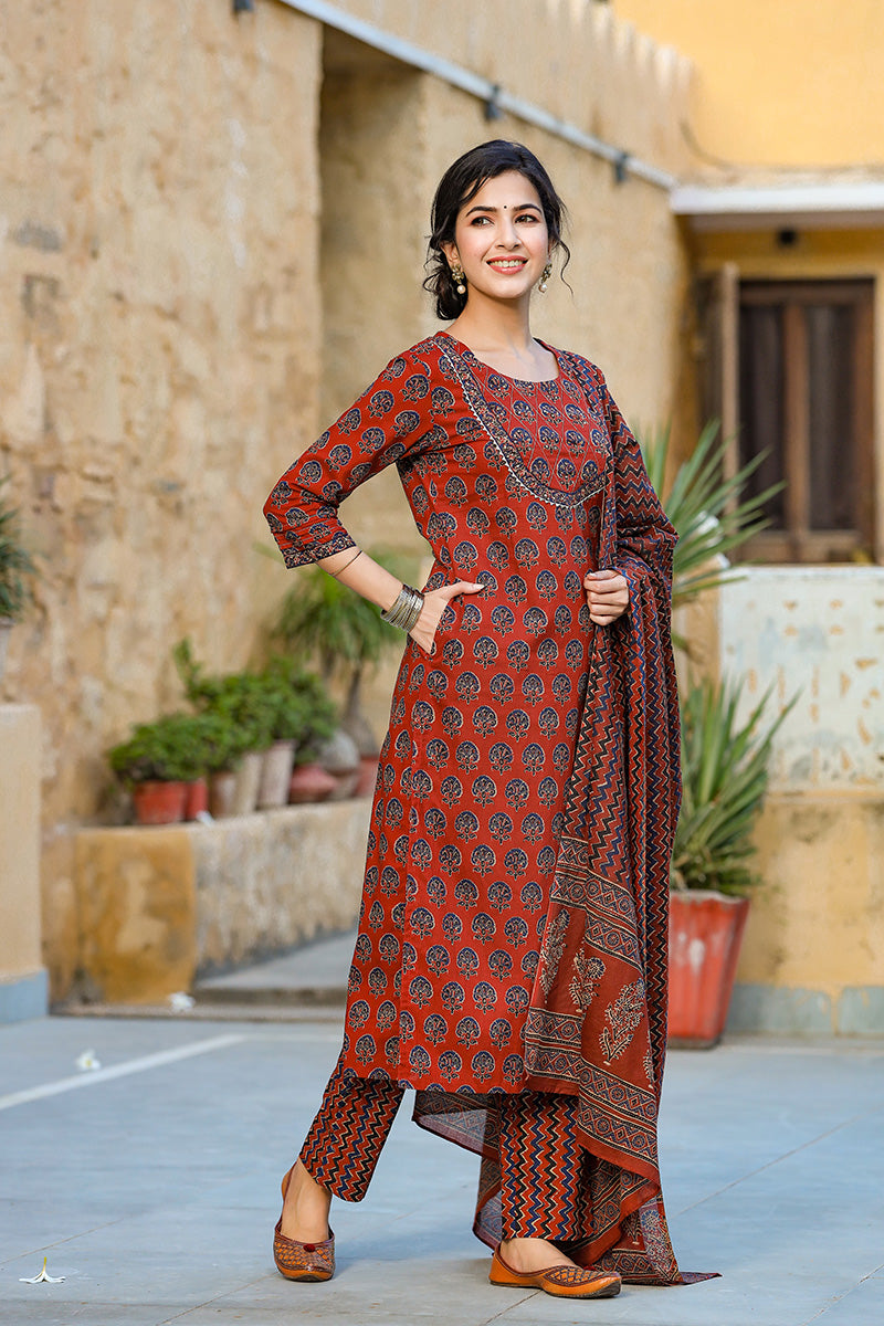 Rust Rayon Blend Suit Set VKSKD1237