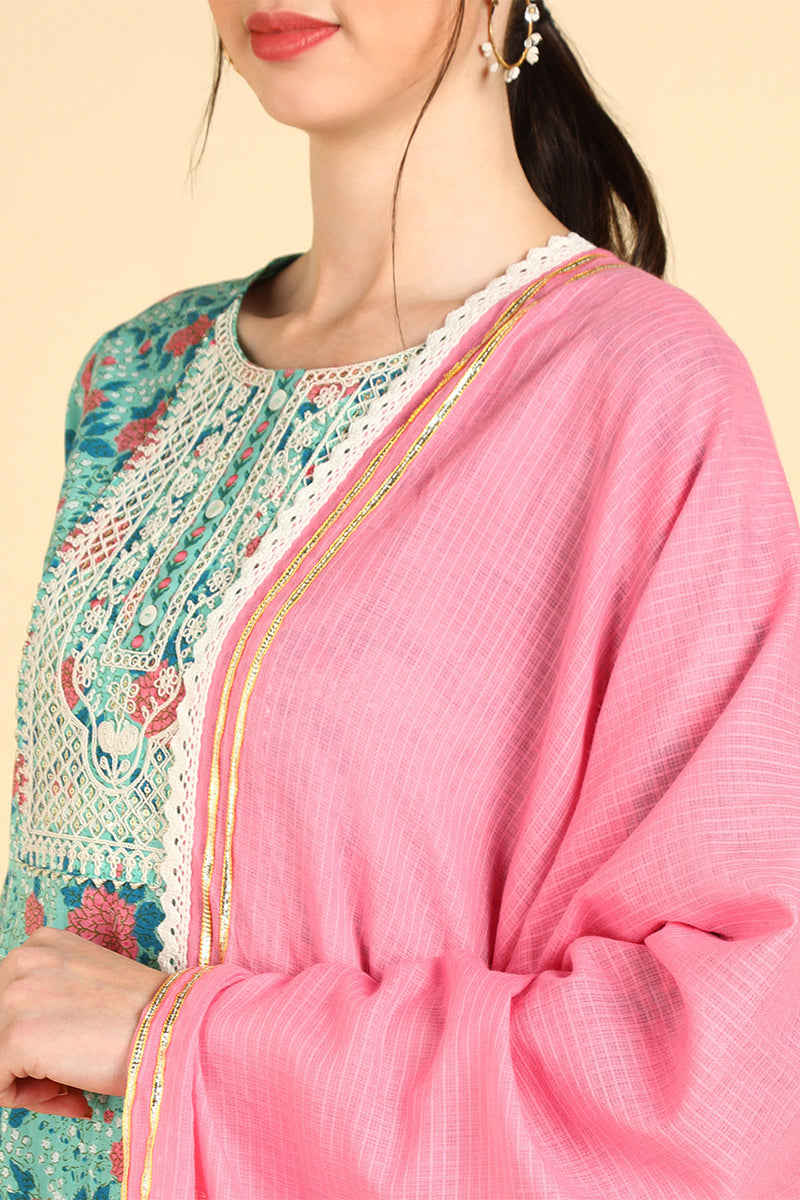 Ahika Women Sea Green Floral Printed Pure Cotton
