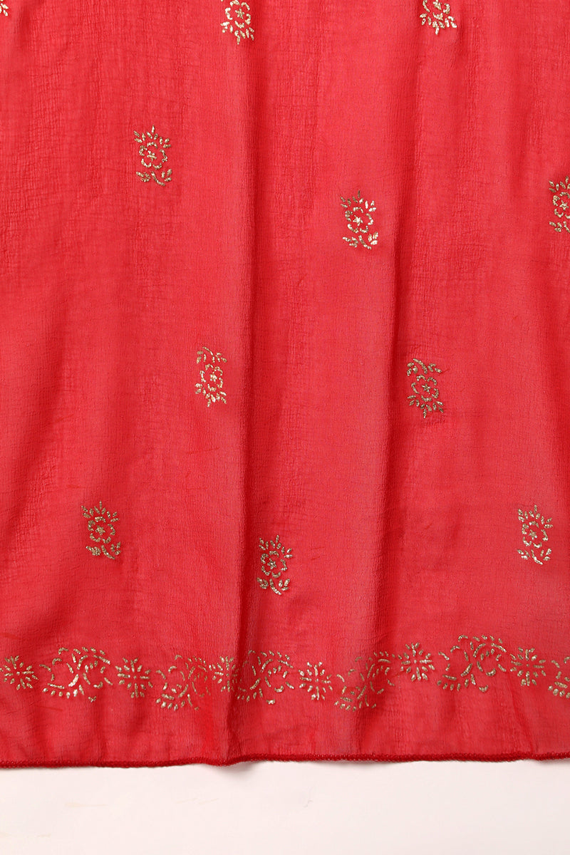 Red Cotton Straight Kurta Pant With Dupatta Set