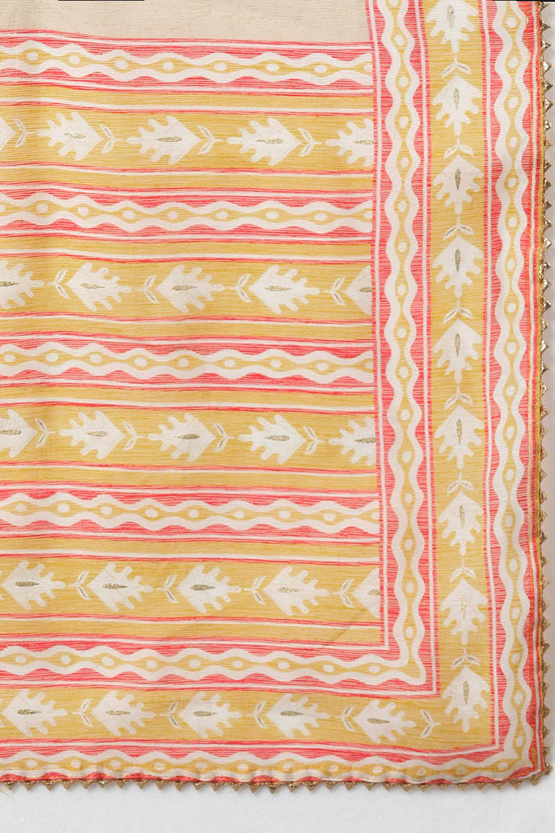Ahika Women Yellow Cotton Printed Kurta Trousers With Dupatta