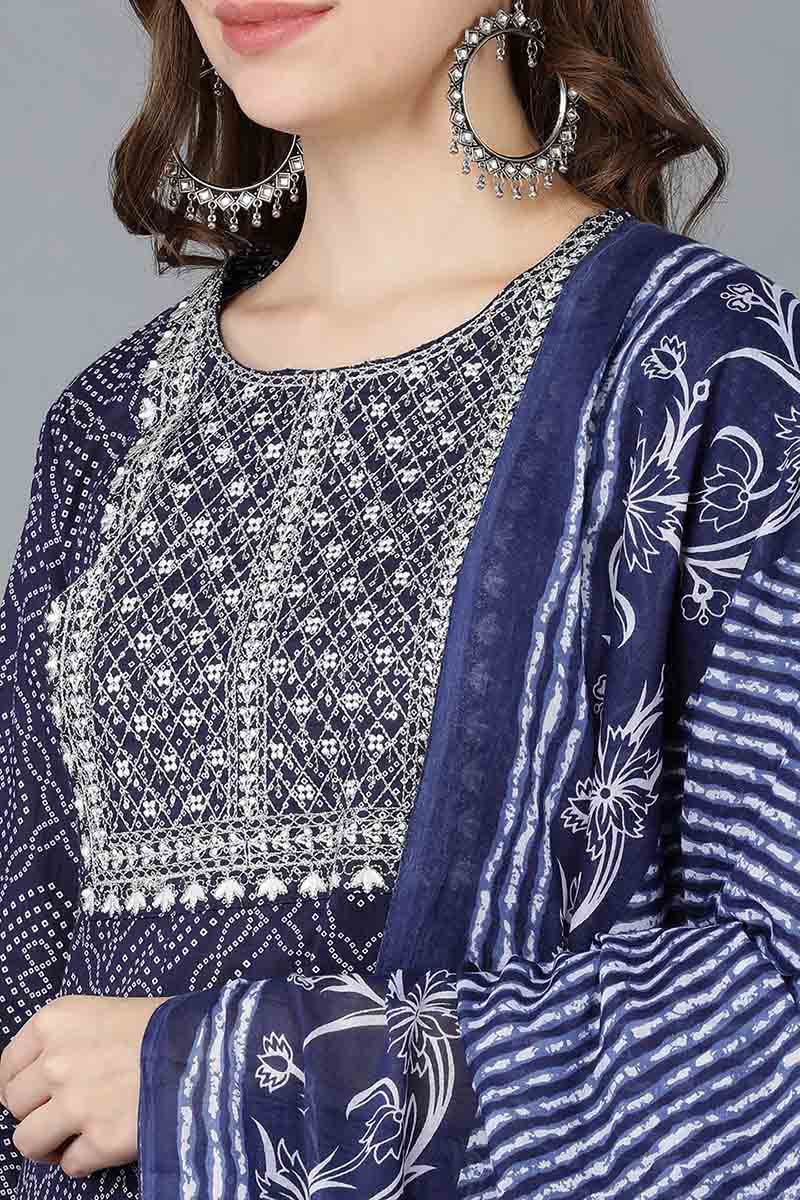 Ahika Women Navy Blue Rayon Blend Kurta Trousers With Dupatta VKSKD1478