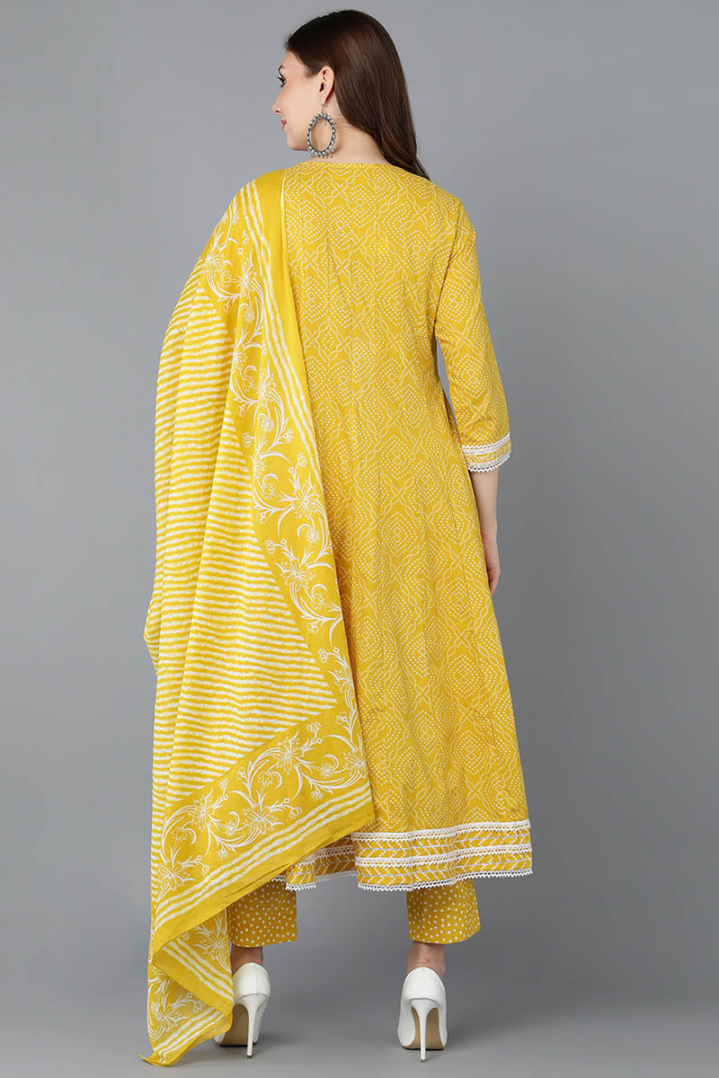 Ahika Women Yellow Rayon Blend Kurta Trousers With Dupatta VKSKD1479