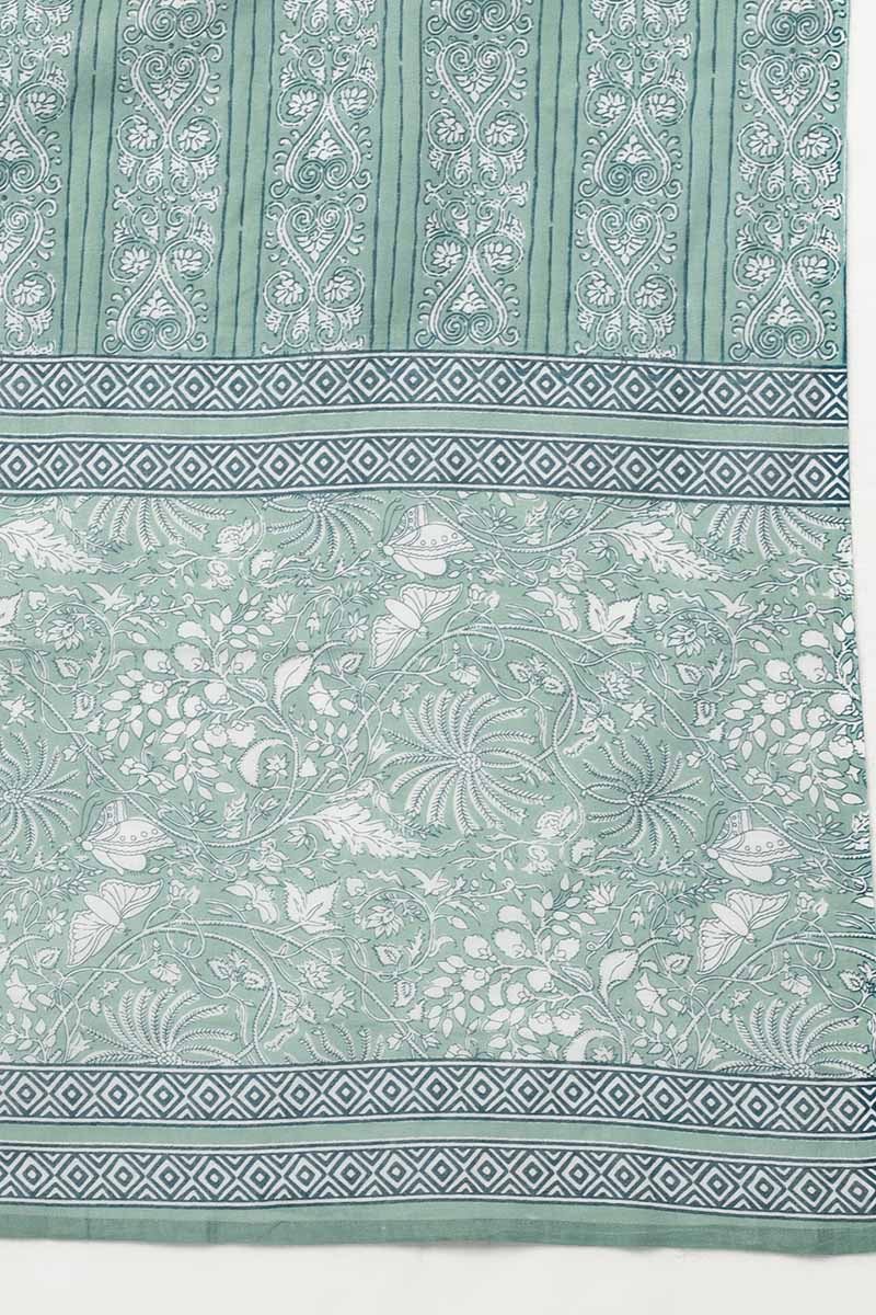 Ahika Women Green Pure Cotton Printed Kurta Trousers With Dupatta
