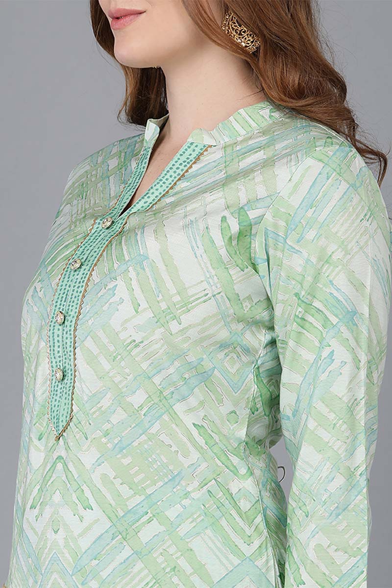 Ahika Women Sea Green Poly Silk Kurta Trousers With Dupatta