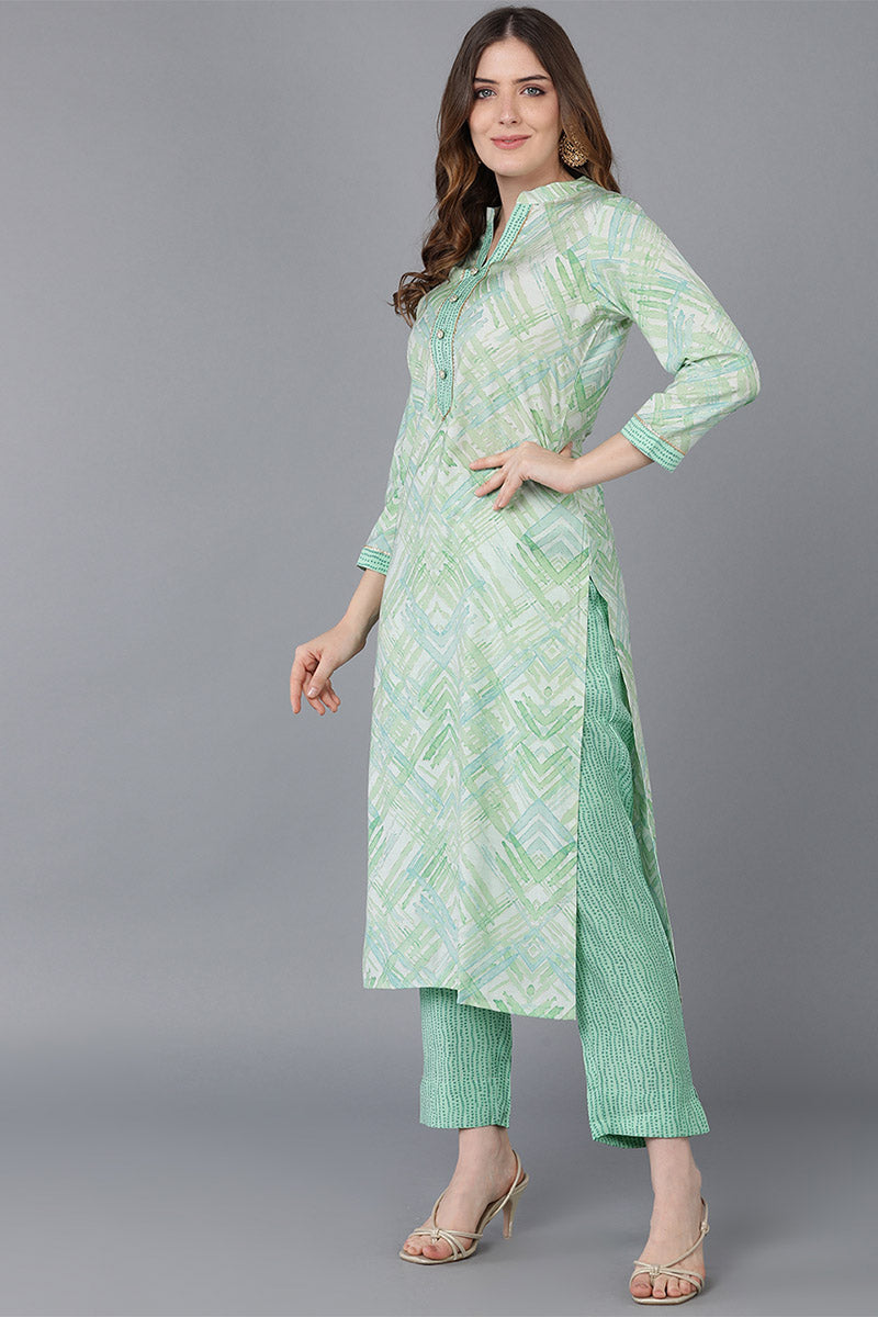 Ahika Women Sea Green Poly Silk Kurta Trousers With Dupatta