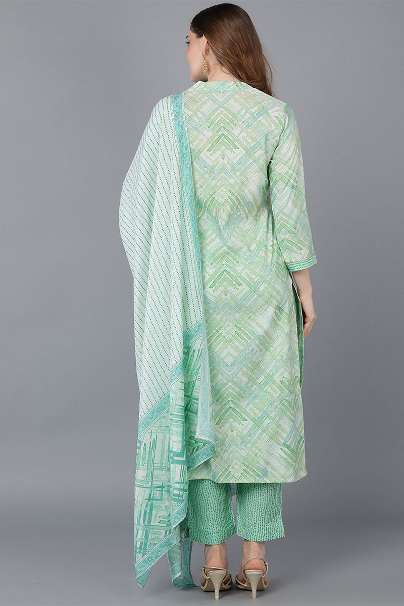 Ahika Women Sea Green Poly Silk Kurta Trousers With Dupatta