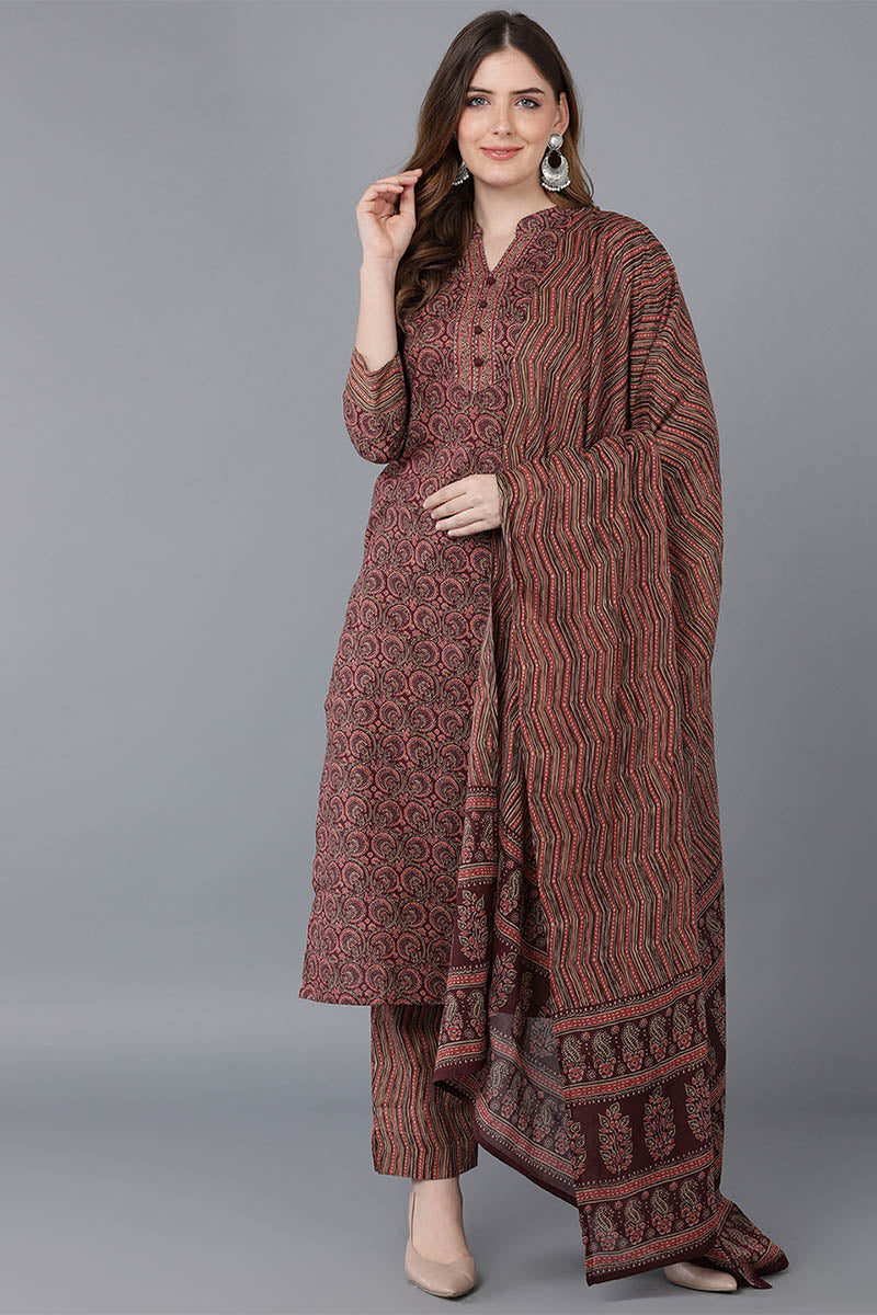 Maroon Rayon Blend straight Kurta Pant With Dupatta VKSKD1544