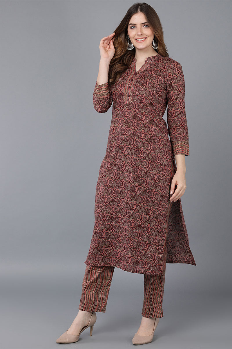 Maroon Rayon Blend straight Kurta Pant With Dupatta VKSKD1544