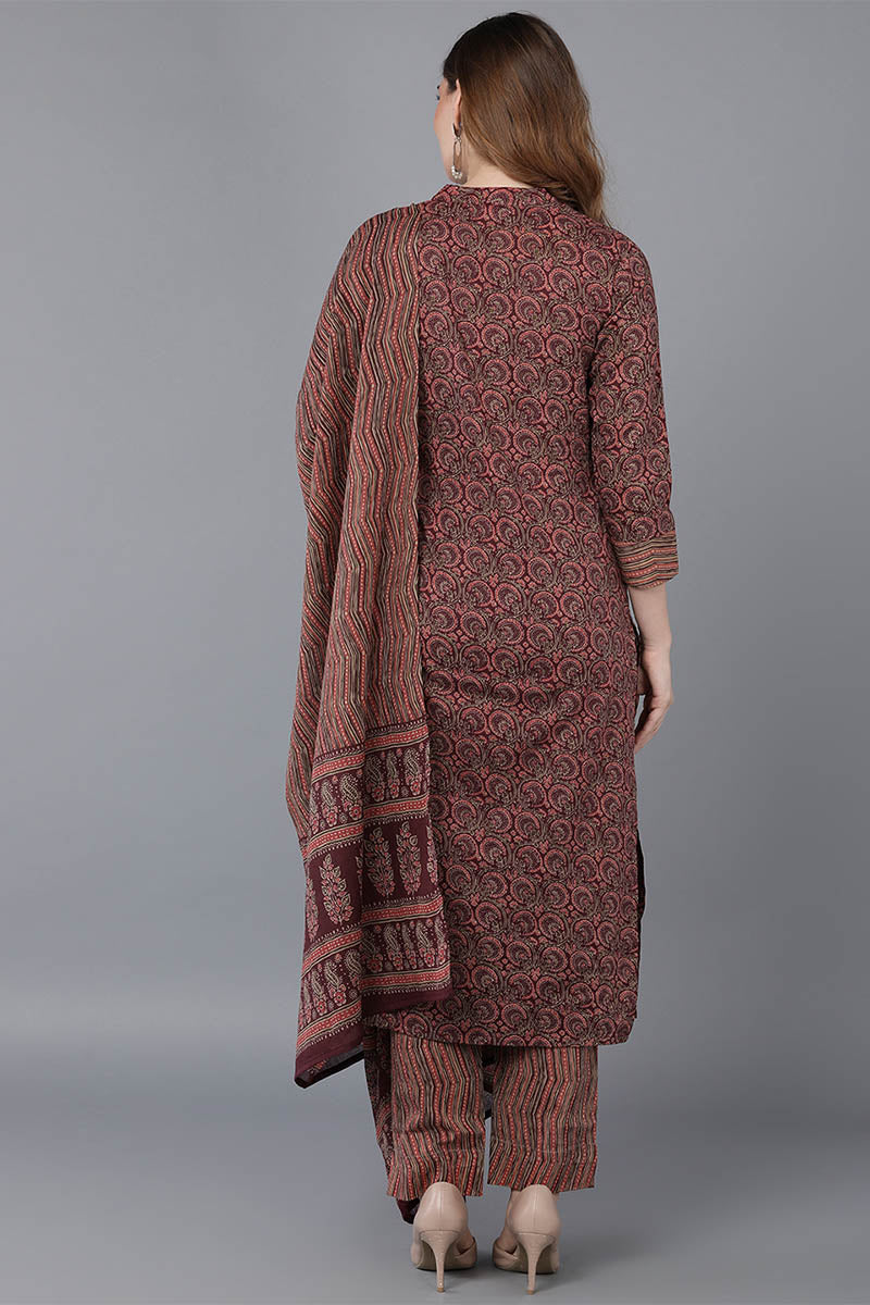 Maroon Rayon Blend straight Kurta Pant With Dupatta VKSKD1544