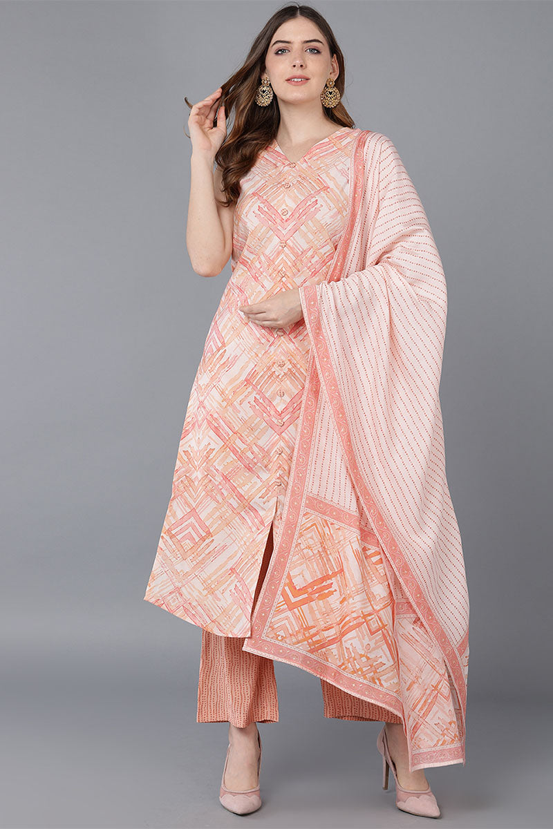 Ahika Women Nude Poly Silk Kurta Palazzos With Dupatta