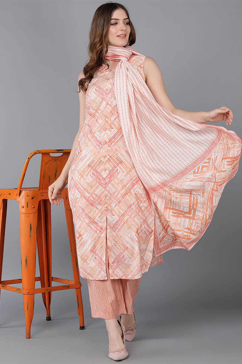 Ahika Women Nude Poly Silk Kurta Palazzos With Dupatta