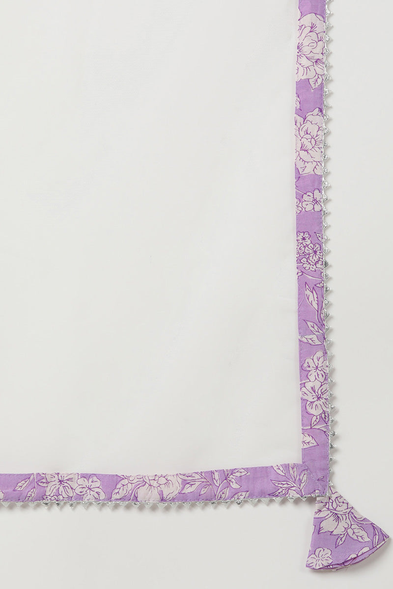 Purple Rayon blend Floral Straight Kurta Pant With Dupatta VKSKD1715