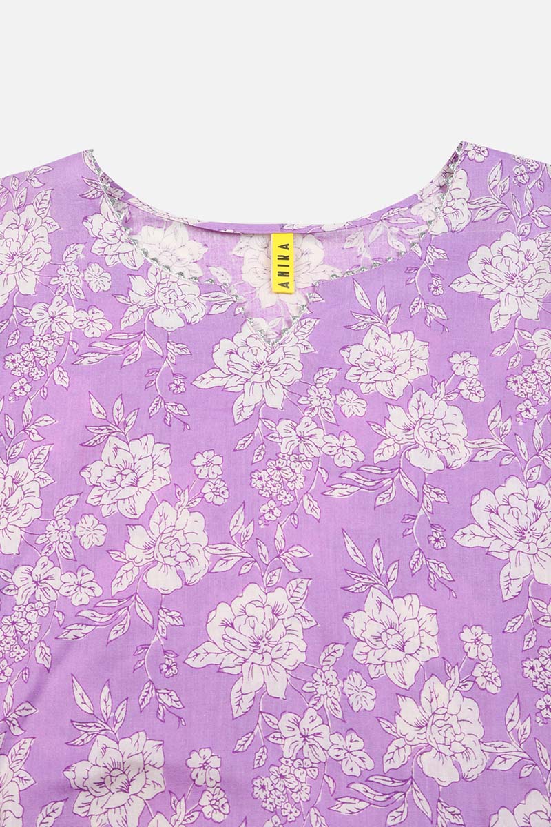 Purple Rayon blend Floral Straight Kurta Pant With Dupatta VKSKD1715