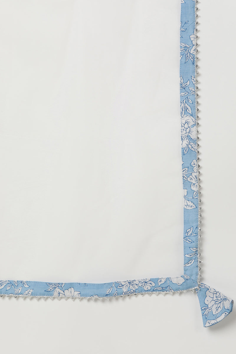 Blue Rayon Blend Floral Straight Kurta Pant With Dupatta VKSKD1716